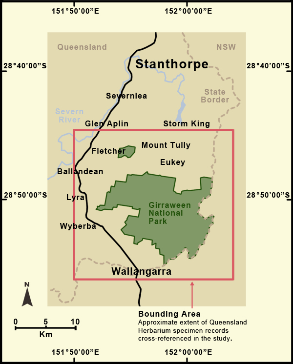 Map showing study area for plant species.