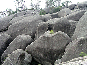 Tightly packed jumble of boulders.