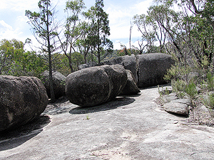 Boulders with large spaces between them.