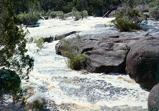 Bald Rock Creek in flood, 1976.