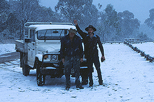 Lawrie and Hock having fun in the snow.