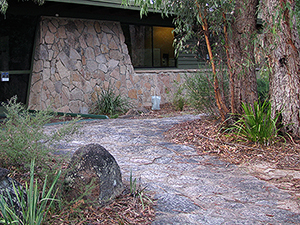 The stone-pitched path to the Information Centre's front entrance.