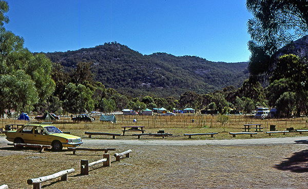 April 1980. The recently opened Castle Rock camping area, before vegetated areas became established.