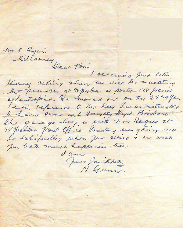 Napier Gunn's letter to Tom.