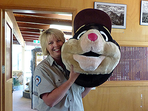 Jo unpacking the Herbie costume.