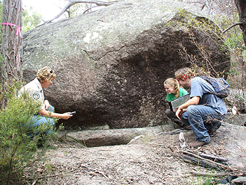 WIG members surveying wombat burrows.
