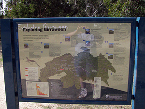 The information sign about all the park's walking tracks is easy to find in the centre of the day-use area.