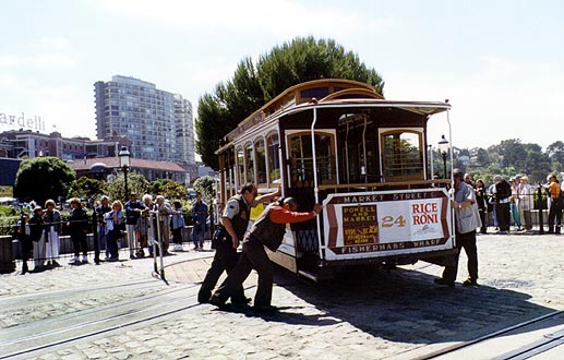 Turning a cable car around.