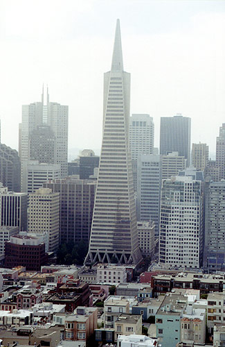Transamerica Pyramid as viewed from Coit Tower (through zoom lens).