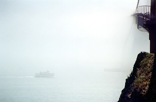 Ferry in the fog.